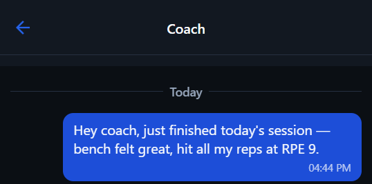 Mobile chat thread between athlete and coach